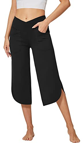 G4Free Yogabyxor, dam, capribyxor med fickor, bootleg, stretch, slagbyxor, bootcut, sportbyxor, hög midja, flare-byxor, jazzbyxor, svart, S