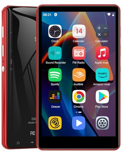 Lettore MP3 SWOFY da 80 GB con Bluetooth e Wi‑Fi, schermo touchscreen da 4,0 pollici, lettore MP3/MP4 portatile stereo, radio FM, registratore, e‑book e browser (Nero) (Rosso)