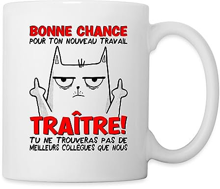 Spreadshirt Départ Collègue Travail Bonnce Chance Cadeau Drôle Mug Blanc, taille unique, blanc