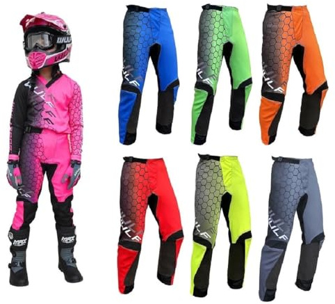 Wulf sport 2024 - Abbigliamento da motocross da bambino, per fuoristrada, quad ATV, enduro, kart Trial, MTB, BMX, Dirt Bike Cub, pantaloni da corsa Wulf (verde, 26)