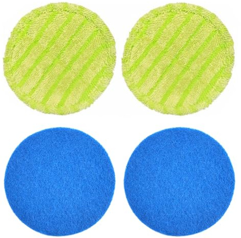 CENPEK Almohadilla para Fregar Redonda para Suelos, fregona Reutilizable de 16 cm y Cabezal, 2 Trapos de Limpieza Verdes, 2 Trapos encerados Azules