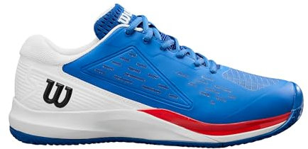 Wilson Rush Pro Ace Clay Herren-Tennisschuhe, Sichere Passform, Dynamische Unterstützung, Atmungsaktives Mesh, Ideal für Sandplätze, Deja Vu Blau/Weiß/Infrarot, Größe 9