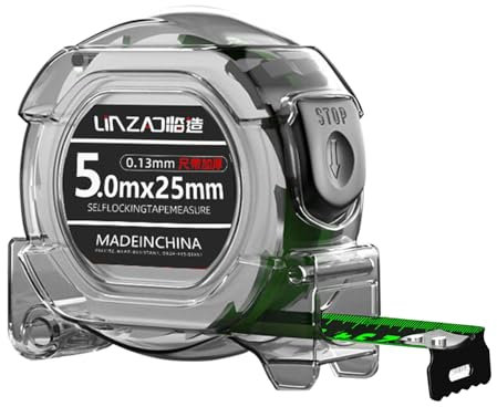 Cinta Métrica Fluorescente, 5m x 25mm, Transparente con Carcasa ABS, Doble Cara, Bloqueo Automático