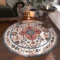 Vintage Boho Rund Teppich Waschbarer Wohnzimmer Orientalischer Stil Sofa Teppich Kurzflor Couchtischmatte, Bunter Muster Rutschfester Carpet für Schlafzimmer, 80 cm