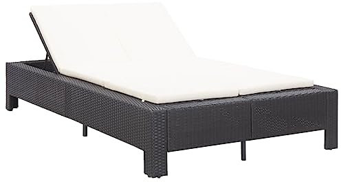 Emmtore 2-Personen-Sonnenliege mit Auflage Schwarz Poly Rattan Schwarz und Weiß
