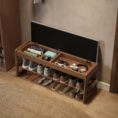 AQIMUELE Panchina porta scarpe cuscino, 2 ripiani, panchina porta scarpe con copertura ribaltabile, scarpiera in legno per ingresso, corridoio 100 cm (Noce)