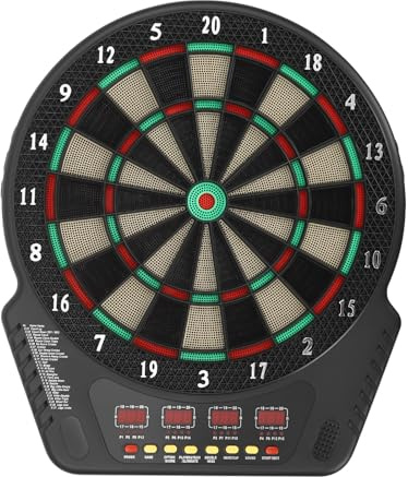 Elektronisk darttavla professionell – darttavla med 6 x pilar, 4 LED-skärmar, dubbel strömförsörjning, 1–16 spelare, 27 spel 243 spelalternativ för hus, barer, restauranger, lekcenter