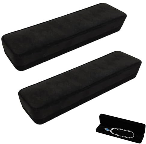 aieieii 2Pcs Black Jewellery Boxes, Rectangle Velvet Necklace Boxes for Jewellery Gift, Bracelet Box Display for Pendant Necklace Bracelets Pens, Jewelry Gift Box for Women & Men