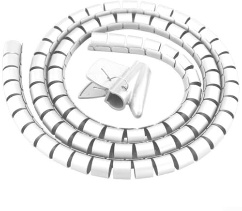 Upprullad kabelorganisatör 1 5 m 8 mm flexibelt förvaringsrör för hushållsapparater och effektiv kabelhantering på arbetsstationer (vit 8 mm 1,5 m + klämma)