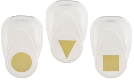 Vaessen Creative Stanzer Set - Motivstanzer - Kreis, Quadrat, Dreieck - 3 Stück - Tonpapier und Bastelmaterial bis zu 250 g/m² - zum Basteln Mit Papier und Scrapbooking, Weiß-gold