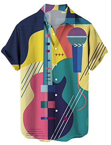 Camisa Hombre Manga Corta Estampado 3D Instrumentos Musicales Digital Relax Verano Ocio Botones Personalidad