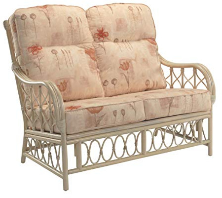 Desser Morley 2 Seater Sofa in Monet Fabric – Cane Rattan Indoor Conservatory Furniture with UK Made Cushions – Settee Dimensions: H100cm x W120cm x D88cm