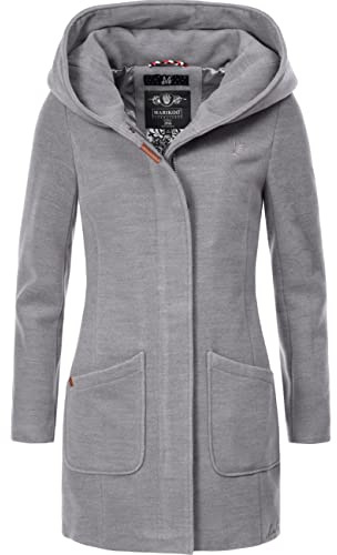 MARIKOO Abrigo para mujer con aspecto de abrigo de lana, cálido trench impermeable con capucha Maikoo XS-5XL, gris, XXL