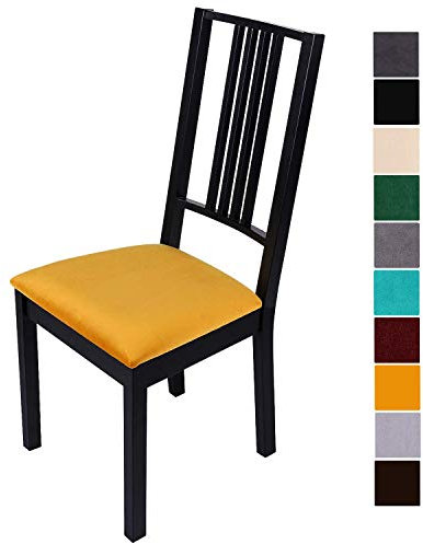 Homaxy Stuhlbezug Sitzfläche Samt Weich Sitzbezug Stuhl Stretch-sitzbezüge für Esszimmerstühle Abwaschbar Schonbezug Hussen für Stühle- 6er Set, Gelb