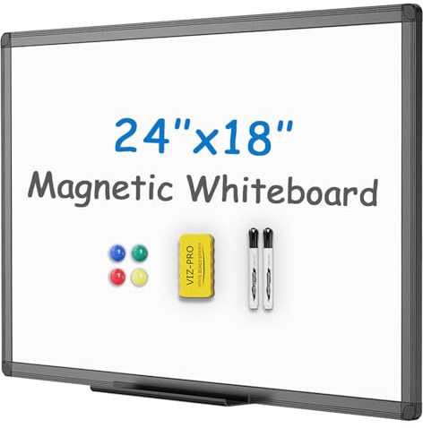 VIZ-PRO tableau blanc magnétique effaçable à sec 60 x 45 cm, cadre en aluminium noir, idéal pour bureau, école et maison