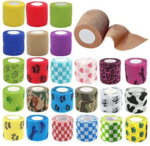 JpGdn 24 Roll Vet Wrap Bandages for Dogs Horses 2 Inch*5Yard Cohesive Medical Tape Self Adhesive Tape Flex Leg Wrap Adherent Non-Woven for Dog Cat Horse Pet Animals
