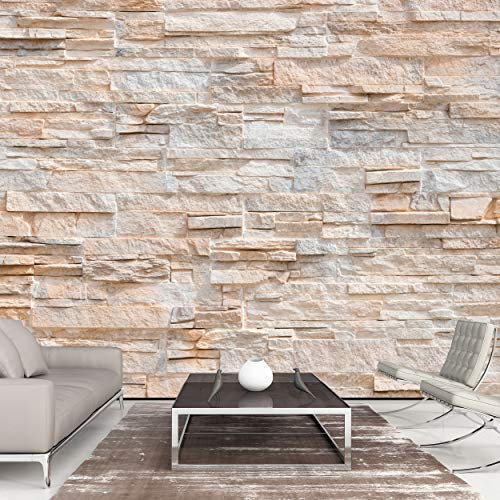 decomonkey - Papier Peint Panoramique Adhésif Mur de Pierre 196x140 cm - Stickers Muraux Salon Chambre Déco XXL Autocollant - Gris marron beige - Architecture pierre beige fond de texture moderne