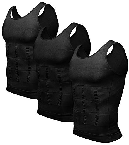 Odoland Lot de 3 sous-vêtements de compression pour homme - Chemise de compression pour homme - Débardeur moulant - Forme du corps - Réduit la taille, XXL