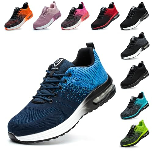 Baofular Safety Trainers Men Womens Steel Toe Trainers Lightweight Comfortable Safety Shoes Work Trainers Non Slip & Breathable Blue 10 UK 44 EU 270