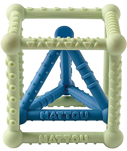 Nattou Cube en Silicone avec Pyramide, Set à 2 pièces, pour Saisir et Mordre, sans BPA, Ø 10 cm + 8 cm, Silicone, vert/bleu
