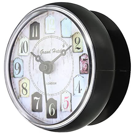 PATIKIL Impermeabile Doccia Orologio, Mini Carino Specchio Orologio Parete con Aspirazione Coppa per Bagno Cucina Casa Decorazione, Nero