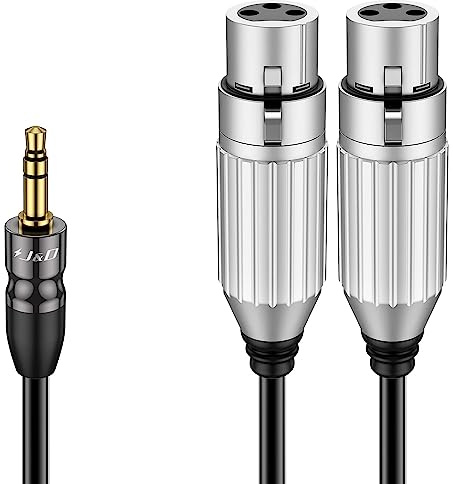 J&D 3.5mm (1/8) Macho a Doble XLR Hembra Cable, Cable Adaptador de Audio Estéreo No Balanceado de 2 XLR Hembra a 1/8 TRS Macho para Portátil Micrófono DSLR Cámara, 1,8 m