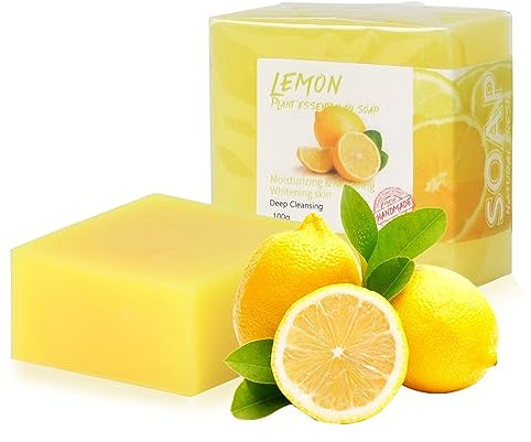 2 Pz Saponetta Limone, Saponetta Naturale Bio, Sapone Fatto a Mano 100g, Saponetta Solido per Pelle, Capelli, Corpo, Viso, Sapone Limone per Bagno, Doccia, Lavaggio