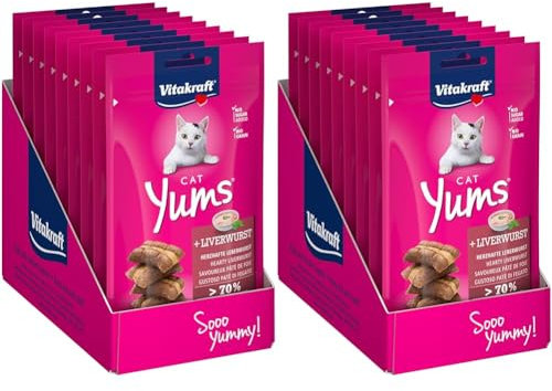 Vitakraft Cat YUMS, Katzensnack, mit herzhafter Leberwurst, extra fleischig, mit sichtbarer Füllung, im wiederverschließbaren Beutel (1x 40g) (Packung mit 2)