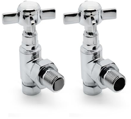 VANCOCO Angled Traditional Radiator Valve (Pair) - Traditional Chrome Radiator Valves with Cross Handwheel Suitable for Heated Towel Rails or Central Heating Systems