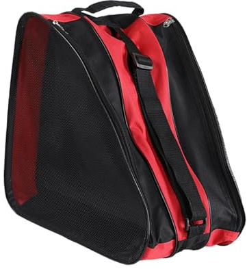 F Fityle Borse per Pattini, Borsa per Scarpe Da Pattinaggio, 3 Scomparti Borse per Pattini Da Ghiaccio in Tessuto Oxford Con PUò Regolare La Tracolla, Rosso
