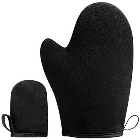 JSKWIKE 2 Pcs Selbstbräuner-Handschuh mit Applikator Sonnenloser Bräunungshandschuh mit Daumen weicher Samt Gesichtsbräuner für Lotion Mousse