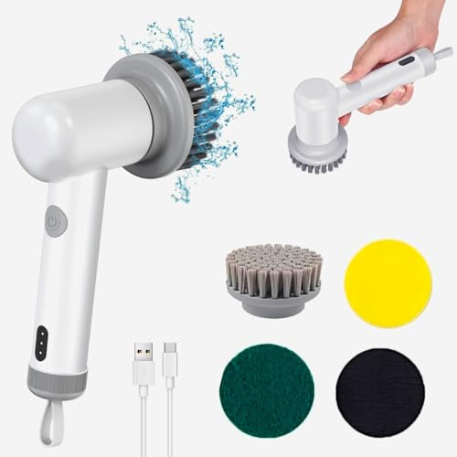 HRGOYY Multifunktionale Elektrische Reinigungsbürste,Power Spin Scrubber, Spin Power Scrubber,Elektrische BüRste zum Putzen,PutzbüRste Elektrisch für Die Reinigung von BäDern, KüChen, BöDen