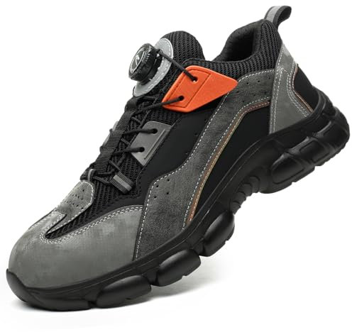 Gugifcto Sicherheitsschuhe Arbeitsschuhe Herren Damen Leicht Atmungsa rutschfeste Stahlkappenschuhe Mit Stahlkappe BlackGrey 43EU