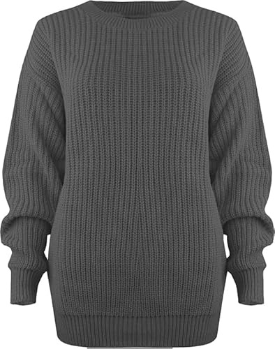 Pretty Attitude Oversized New Ladies Womens Chunky Baggy Jumper Knitted Sweater Thick Top S-XXL 8-22 (UK, Numeric, 8, 10, Regular, Regular, Charcoal)