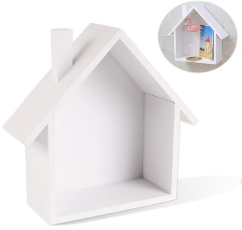 Trukafie Wichtelhaus, Wichtel Haus Holzrahmen Haus Holzhaus Deko Retro Nostalgie Wanddekor Regal Wandregal Dekorative für Schlafzimmer Badezimmer Bauernhaus Büro(weiß)