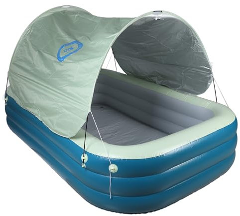 Spräng Familjepool, Stor Uppblåsbar Pool Förtjockning Multifunktion Flexibelt Dubbelt Dräneringsuttag med Kapell för Barn Vuxna (Grön)