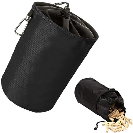 Jortmrd Panier Pince à Linge, Sac Pince à Linge, Imperméable Sac à Pinces à Linge, avec Mousqueton Jusqu'à 200 pour Epingles à Linge, Jouets, Petits Objets (Noir)
