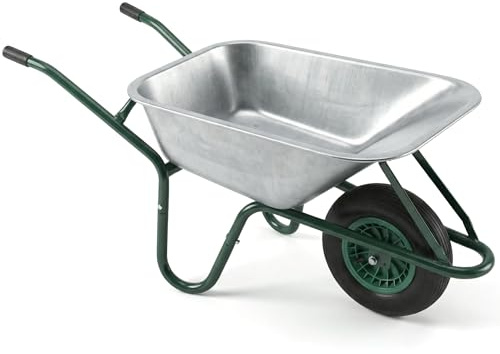 85L Wheelbarrow Home Garden, Heavy Duty Cart Galvanised Wheel Barrow with Pneumatic Tyre 150KG Load-Bear, Strong Large Transport Trolley Handcart, Suitable for Garden Work
