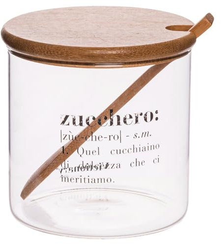 Villa d'Este Home Tivoli Sucrier 500 ml en verre, couvercle et cuillère en bambou, transparent, Victionary