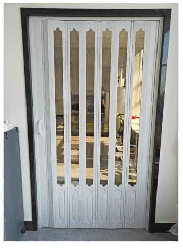 Weiß Pvc Falttür Extra Hoch 214 220cm, Falttüren Innentüren Breite 150 110 120 100 130 160 96, Faltschiebetür Komplettset Raumtrenner Innentür Dachboden Küche Balkon Kellereingang(65x214cm/25.6x84.3in