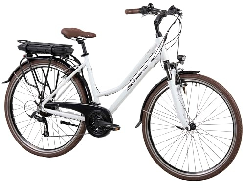 F.lli Schiano E-Ride, Bicicleta Electrica de Trekking, 28, Batería 36V 14.5Ah Extraíble, Motor 250W 40Nm, Bici Electrica Urbana, Unisex Adulto, Blanco