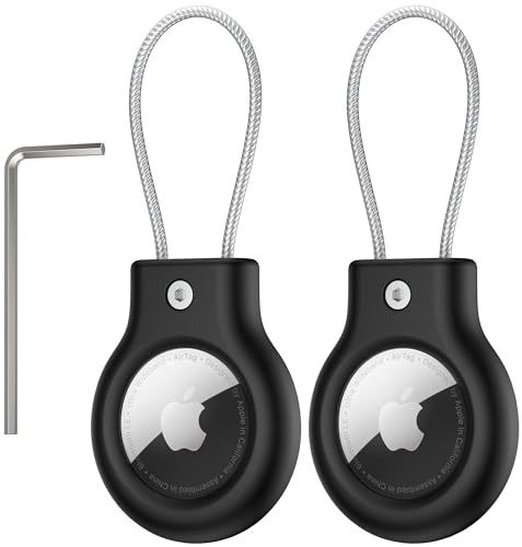 Oumida fodral för Apple AirTag nyckelring Säker hållare med kabel, Robust anti-förlust säkerhetslås AirTag-fodral, med sexkantnyckel, för nyckelring, bagage etc (Svart/Svart)