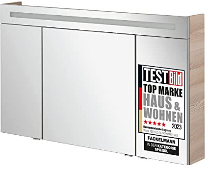 FACKELMANN Spiegelschrank B.CLEVER/dreitürig/Alibertschrank mit gedämpften Scharnieren/Maße (B x H x T): ca. 120 x 71 x 16 cm/Möbel fürs Bad/Korpus: Braun hell