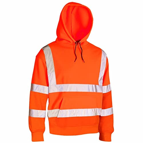 MyShoeStore Hi Visibility Hooded Sweatshirt EN471 Class 3 Reflective Safety Work Wear with Front Pockets, Orange Pull Over, L
