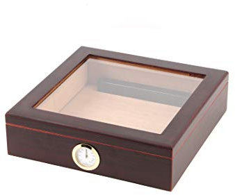 BigSmoke Humidor per sigari con coperchio in vetro e impiallacciatura in legno di cedro, umidificatore, igrometro e divisorio - scatola di sigari per principianti e amanti dei sigari – 30 - Marrone