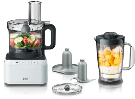 Braun Household PureEase FP 3131 Küchenmaschine mit 1,2 l Mixer und 2,1 l Schüssel, einfach zu bedienen, schnell und intuitiv, zwei Geschwindigkeiten plus Pulse, EasyClick System, Weiß