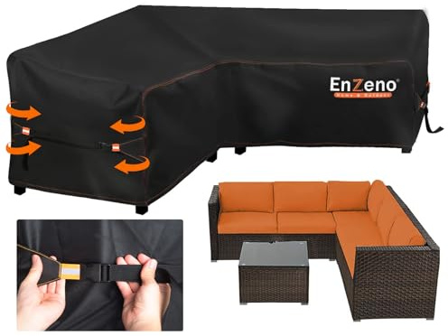 Enzeno Garden V-Shape Furniture Cover Waterproof,420D Heavy Duty Oxford Fabric Outdoor Rattan Corner Sofa Cover with Waterproof Tape (215 * 215 * 87cm)