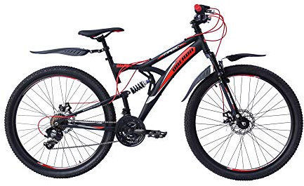 T&Y Trade 27,5 Zoll Kinder Jungen Mädchen Fahrrad Kinderfahrrad Jungenfahrrad Mountainbike MTB Rad Bike 18 Gang Fully Federgabel Scheibenbremse mechanisch Oberon Schwarz Rot