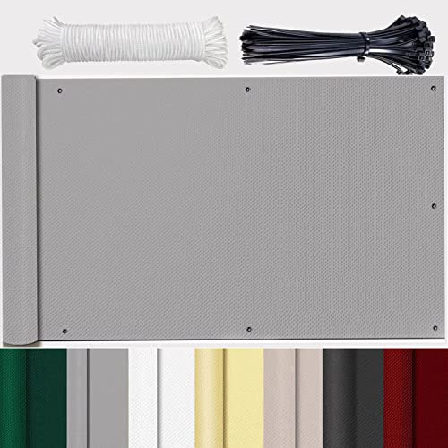Balkon Sicht Windschutz balkonverkleidung Windschutz Balkon meterware Tuch fest Kunststoff Wetterfest UV-Schutz Blickdichter Balkonsichtschut für Terrasse Balkongeländer Garten Grau 90x700cm