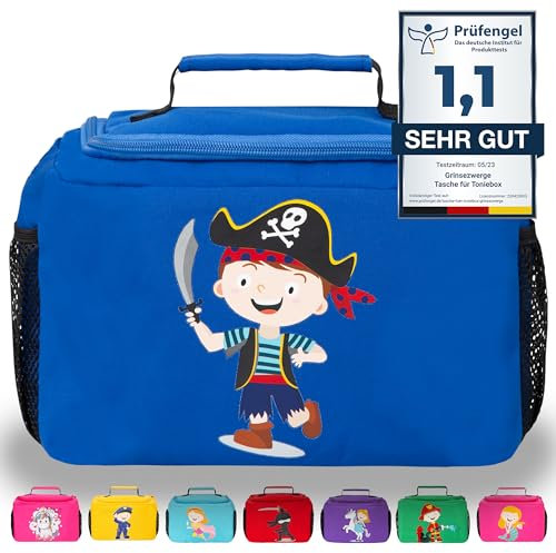 GRINSEZWERGE Tasche für Toniebox Starterset und Tonie Figuren | Aufbewahrung für Tonies Hörfiguren und Zubehör | Box Transporttasche | Tigerbox Tragetasche Koffer (Paolo Pirat (blau))